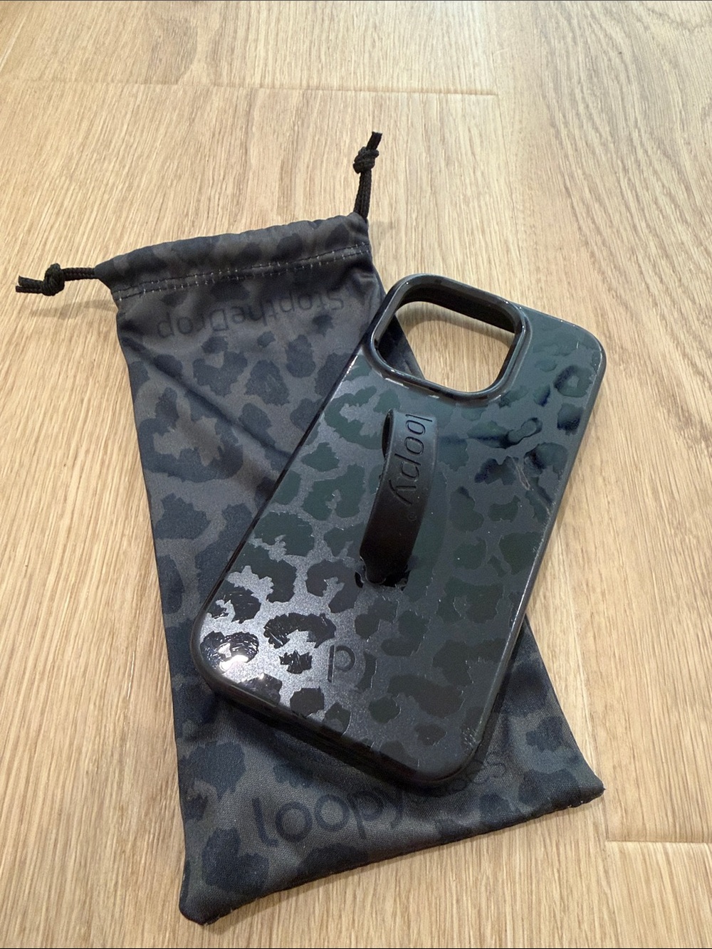 Loopy Case Black Leopard Grip Phone Case with Strap